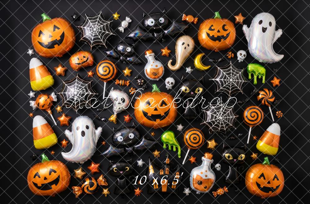Kate Halloween Pumpkins Ghosts Spiderwebs Sweets Fleece Backdrop Designed by Patty Robert - Image 2