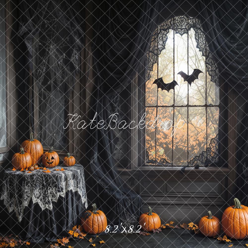 Kate Halloween Pumpkins Spider Web Bats Backdrop Designed by Emetselch - Image 5