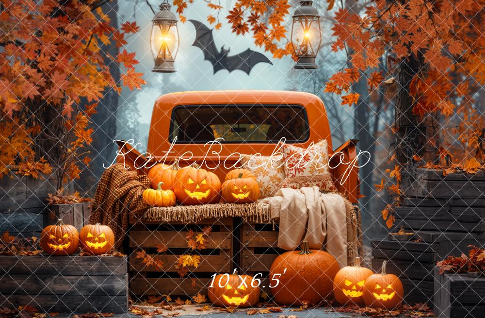 Kate Halloween Truck Pumpkins Autumn Fleece Backdrop Designed by Emetselch - Image 2