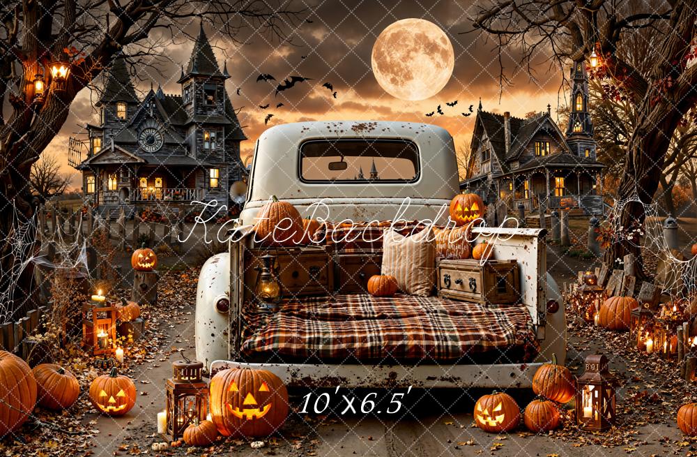 Kate Halloween Truck Pumpkins Haunted Houses Backdrop Designed by Emetselch - Image 4