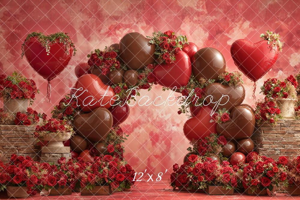 Kate Heart Balloons Arch Red Roses Fleece Backdrop Designed by Emetselch - Image 4