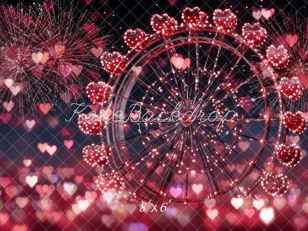 Kate Heart Ferris Wheel Fireworks Bokeh Fleece Backdrop Designed by Emetselch
