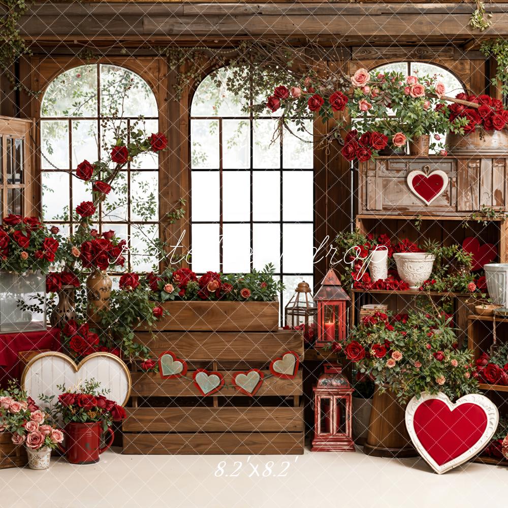 Kate Valentine Heart Roses Wooden Window Backdrop Designed by Emetselch - Image 5