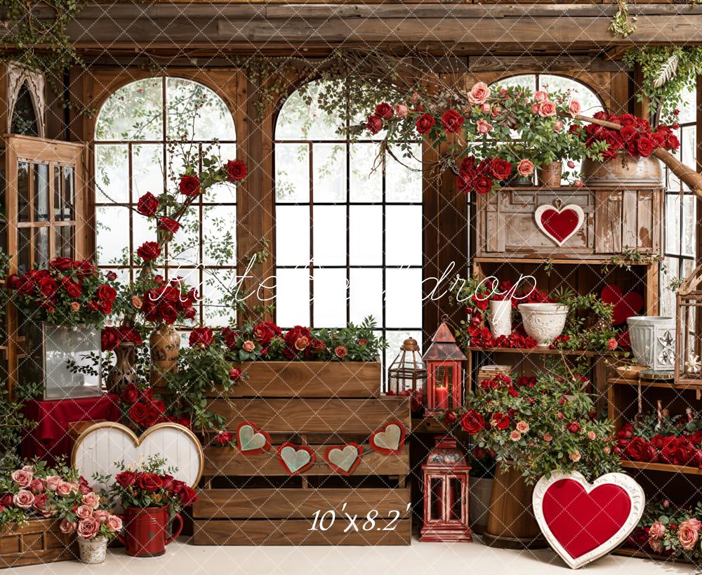 Kate Valentine Heart Roses Wooden Window Backdrop Designed by Emetselch - Image 6