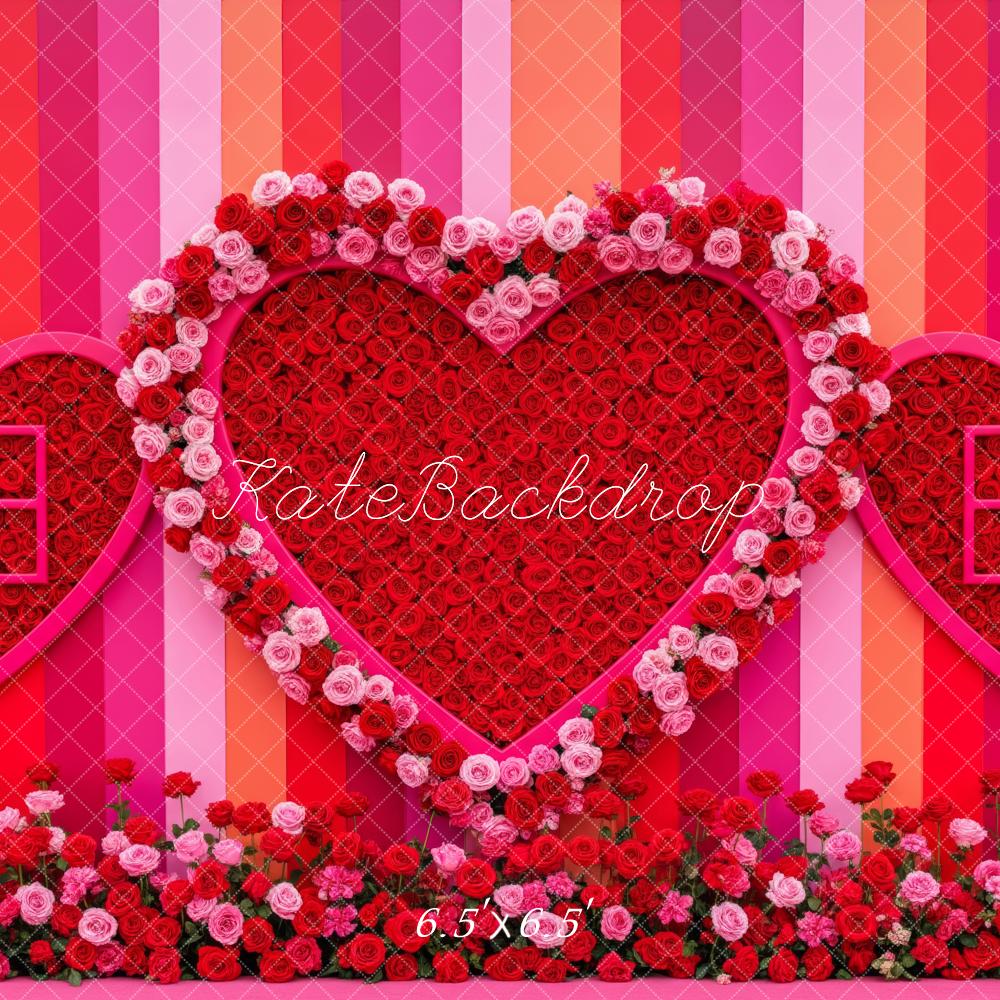 Kate Valentine Heart Roses Striped Wall Backdrop Designed by Patty Robert - Image 2