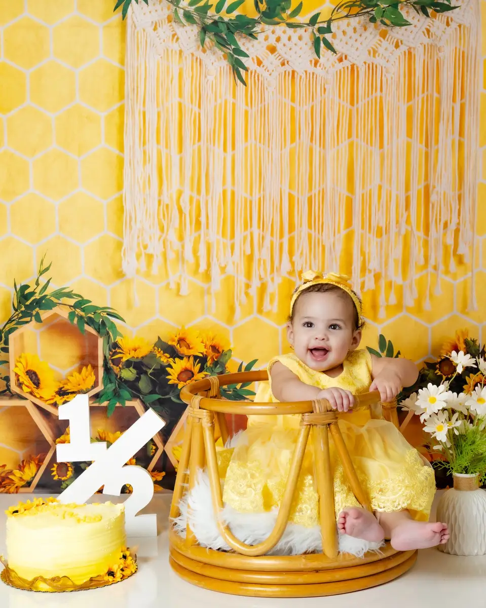 Kate Honeycomb Yellow Boho Cake Smash Backdrop Designed by Emetselch
