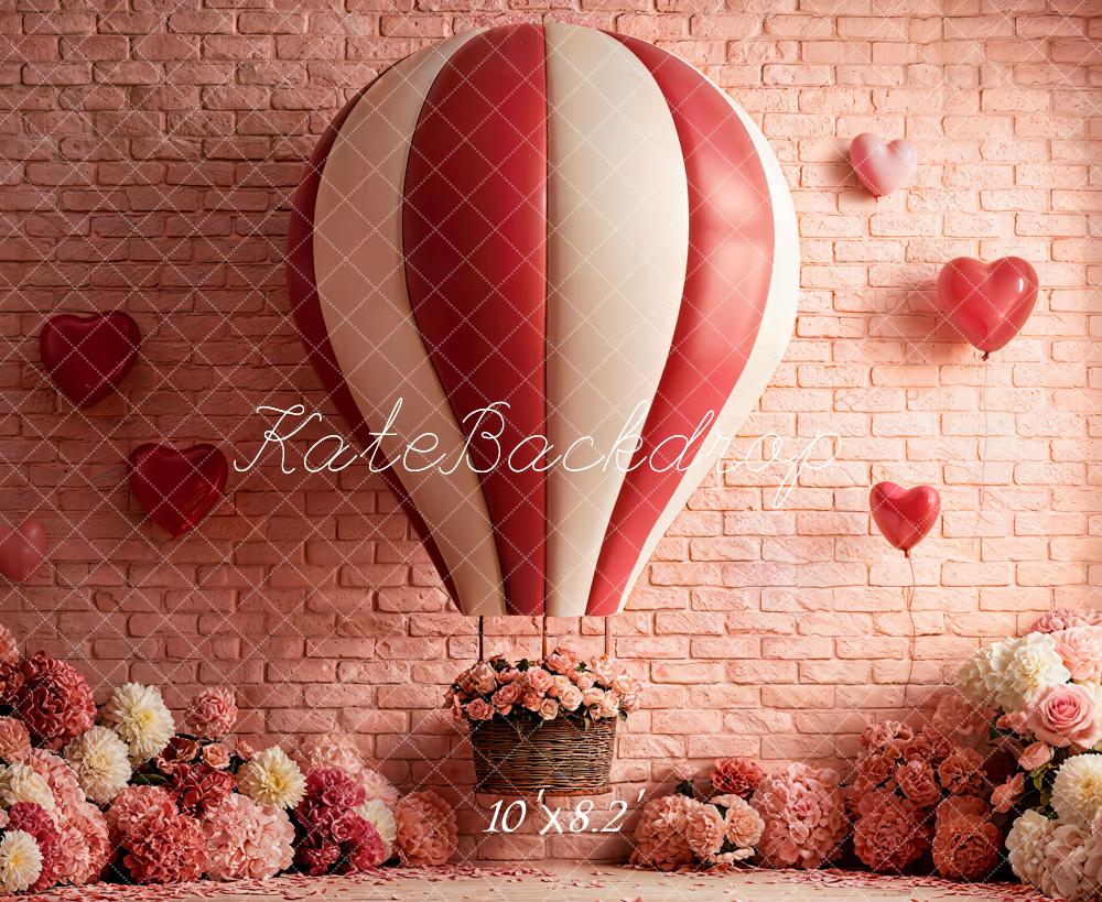 Kate Hot Air Balloon Floral Pink Brick Backdrop Designed by Emetselch - Image 6