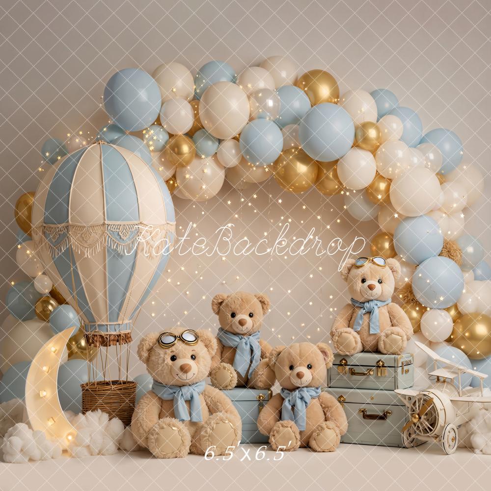 Kate Hot Air Balloon Teddy Bears Suitcases Balloons Backdrop Designed by Emetselch - Image 2