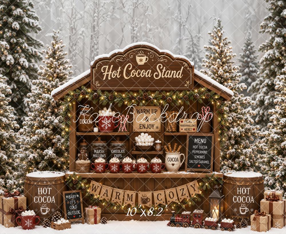 Kate Hot Cocoa Stand Snowy Christmas Trees Backdrop Designed by Emetselch - Image 6
