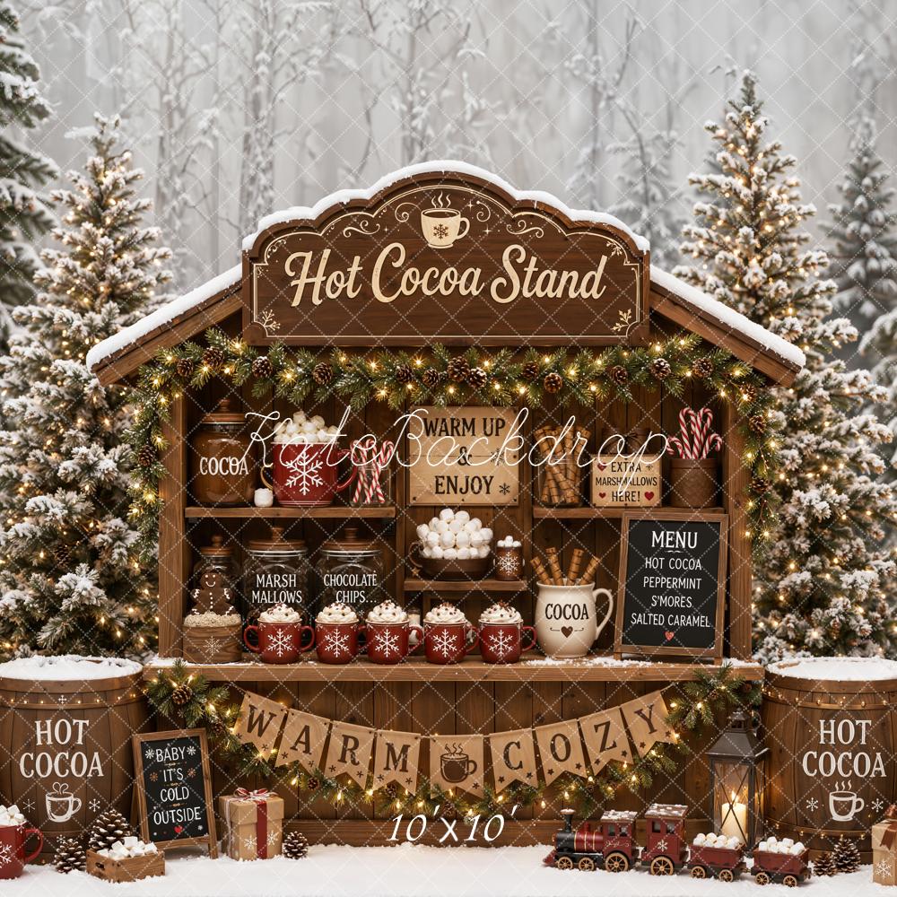Kate Hot Cocoa Stand Snowy Christmas Trees Backdrop Designed by Emetselch - Image 7