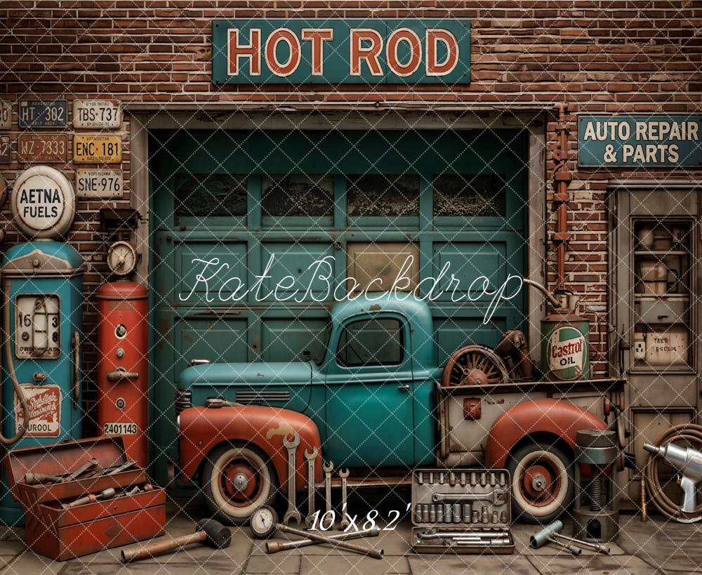 Kate Hot Rod Garage Vintage Truck Fleece Backdrop Designed by Emetselch - Image 3