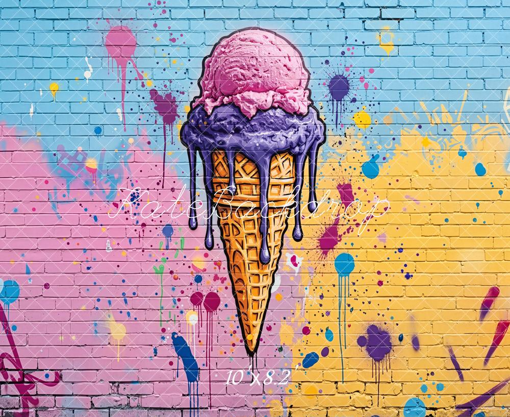 Kate Ice Cream Graffiti Brick Wall Backdrop Designed by Emetselch - Image 6