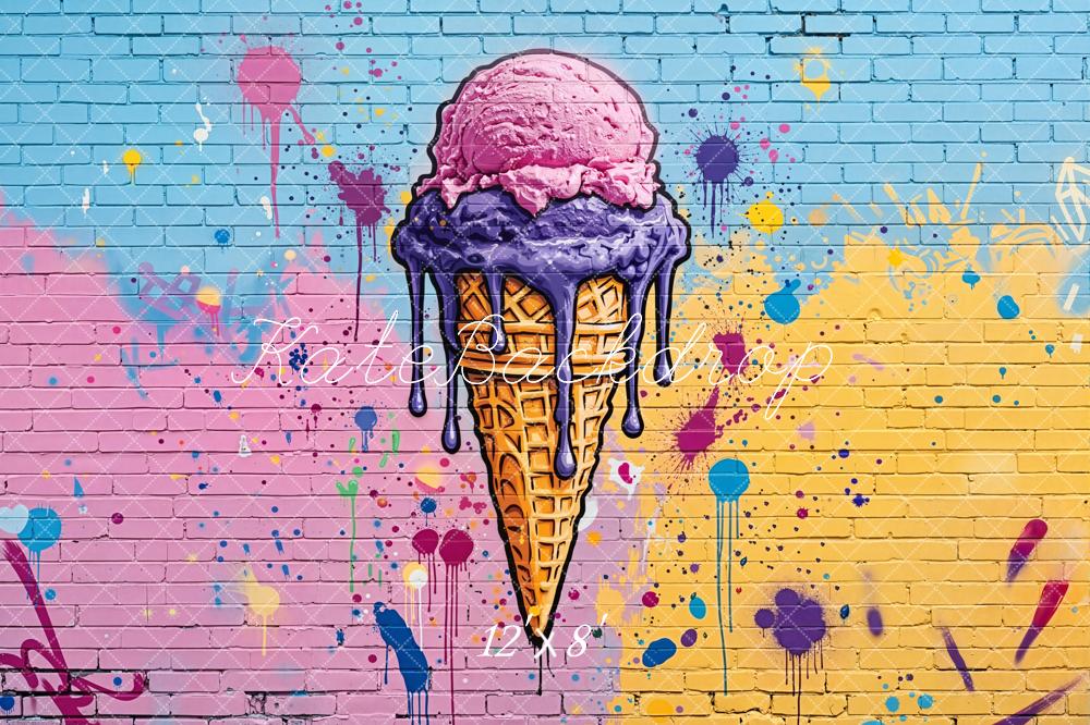 Kate Ice Cream Graffiti Brick Wall Backdrop Designed by Emetselch - Image 8