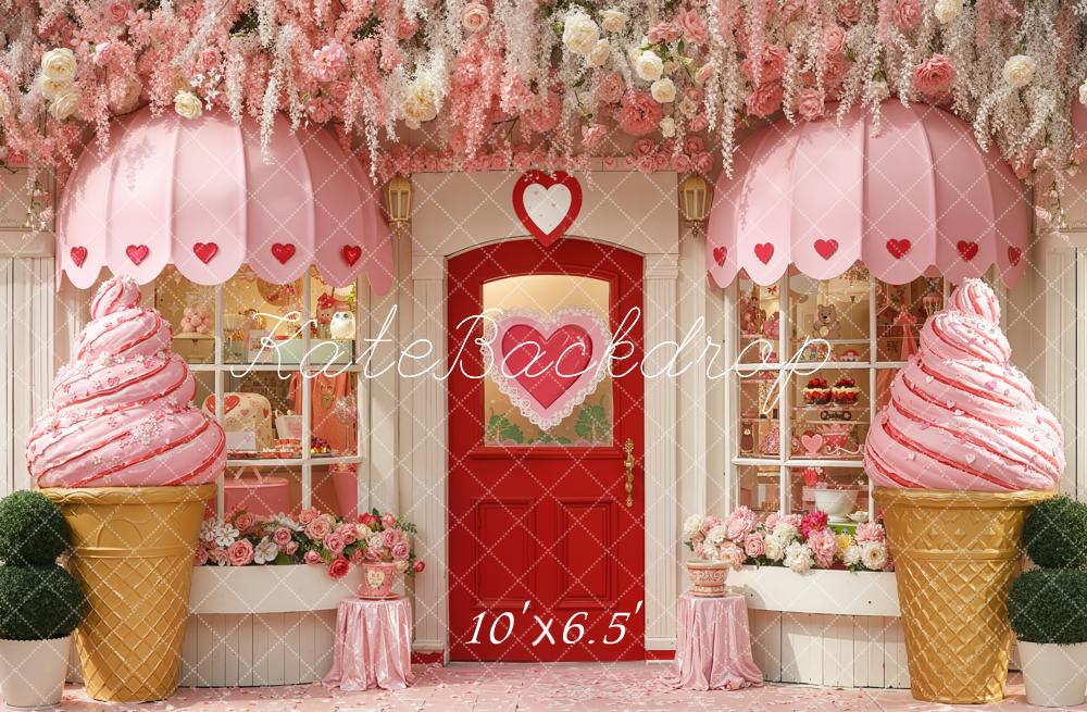 Kate Ice Cream Shop Pink Floral Fleece Backdrop Designed by Chain Photography - Image 2