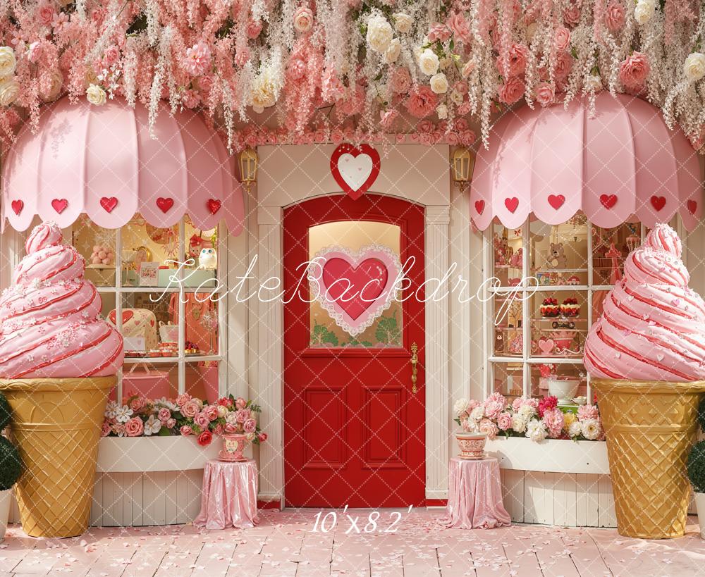 Kate Ice Cream Shop Pink Floral Fleece Backdrop Designed by Chain Photography - Image 3