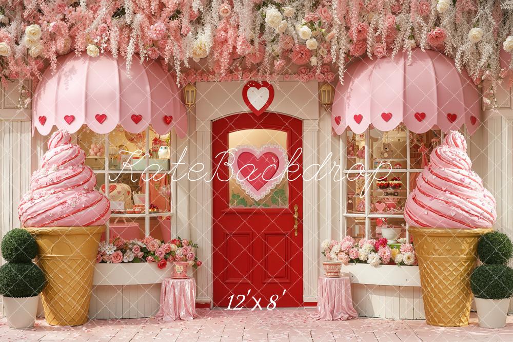 Kate Ice Cream Shop Pink Floral Fleece Backdrop Designed by Chain Photography - Image 4