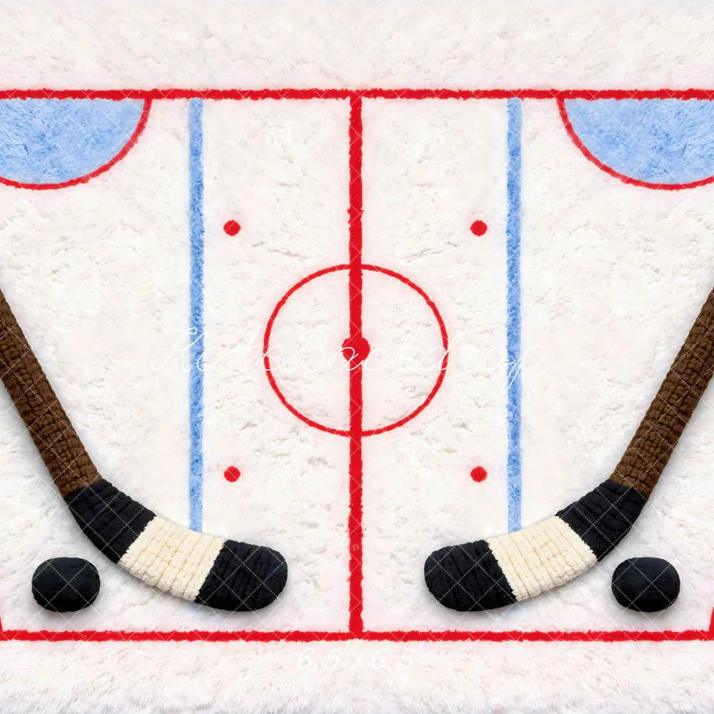 Kate Ice Hockey Rink Brown Sticks Pucks Backdrop Designed by Mini MakeBelieve - Image 2