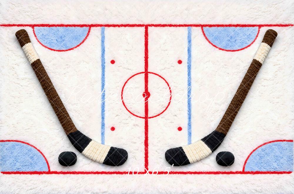 Kate Ice Hockey Rink Brown Sticks Pucks Backdrop Designed by Mini MakeBelieve - Image 4