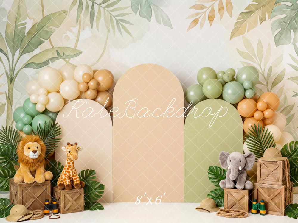 Kate Jungle Animals Safari Balloons Crates Fleece Backdrop Designed by Patty Robert