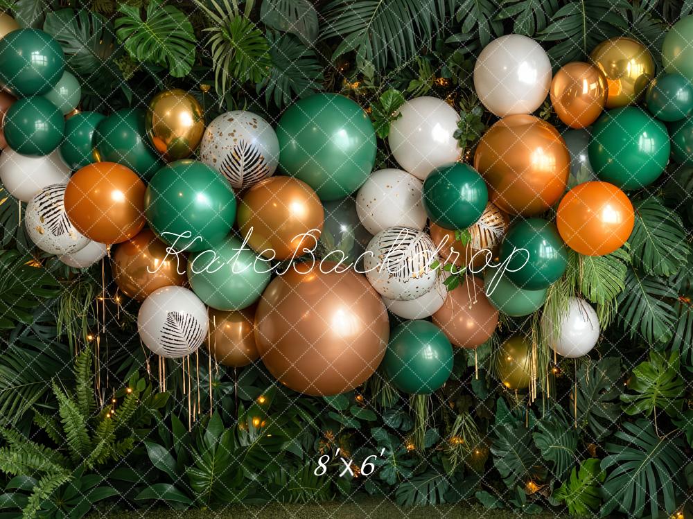 Kate Jungle Balloon Garland Green Gold Fleece Backdrop Designed by Emetselch