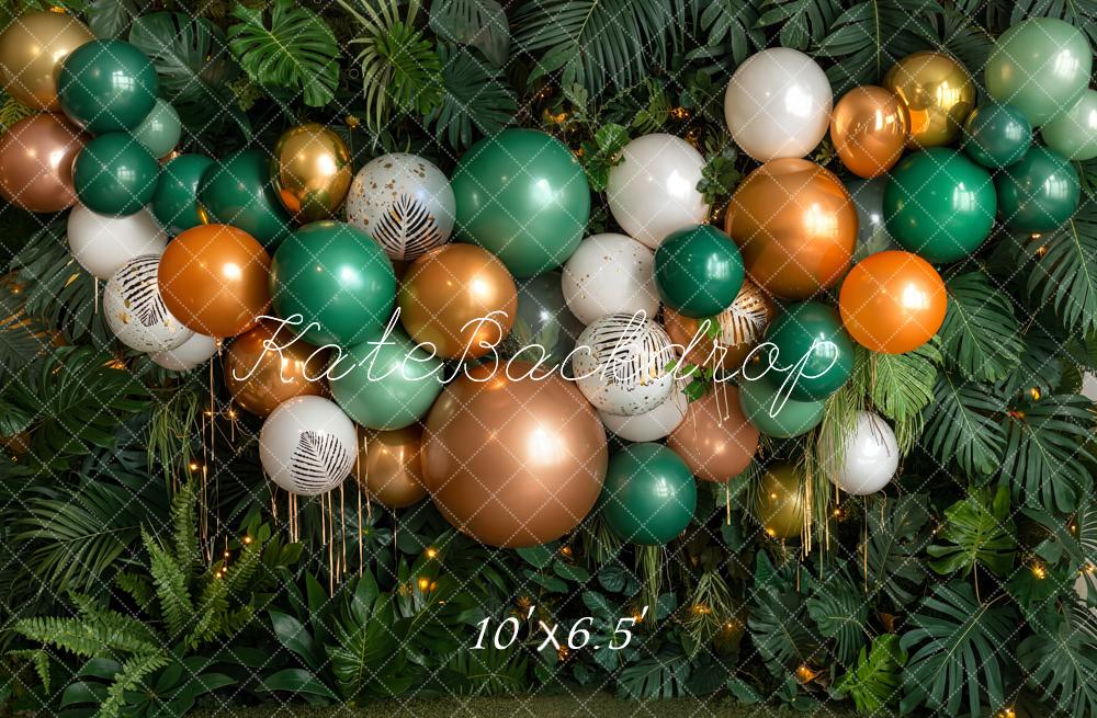 Kate Jungle Balloon Garland Green Gold Fleece Backdrop Designed by Emetselch - Image 2