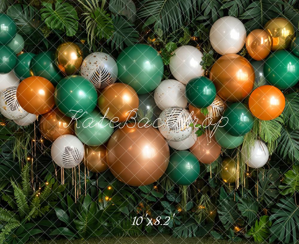 Kate Jungle Balloon Garland Green Gold Fleece Backdrop Designed by Emetselch - Image 3