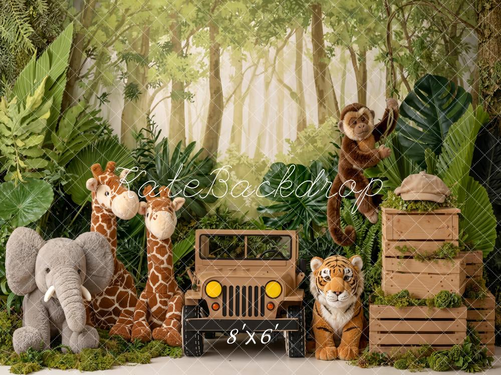 Kate Jungle Jeep Tiger Giraffe Elephant Backdrop Designed by Emetselch - Image 4