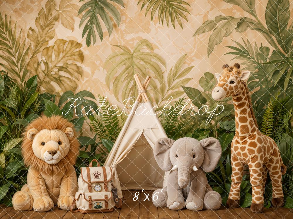 Kate Jungle Safari Animals Tent Greenery Fleece Backdrop Designed by Emetselch