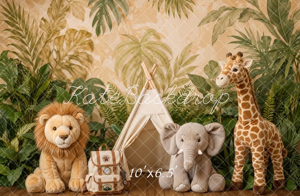 Kate Jungle Safari Animals Tent Greenery Fleece Backdrop Designed by Emetselch - Image 2