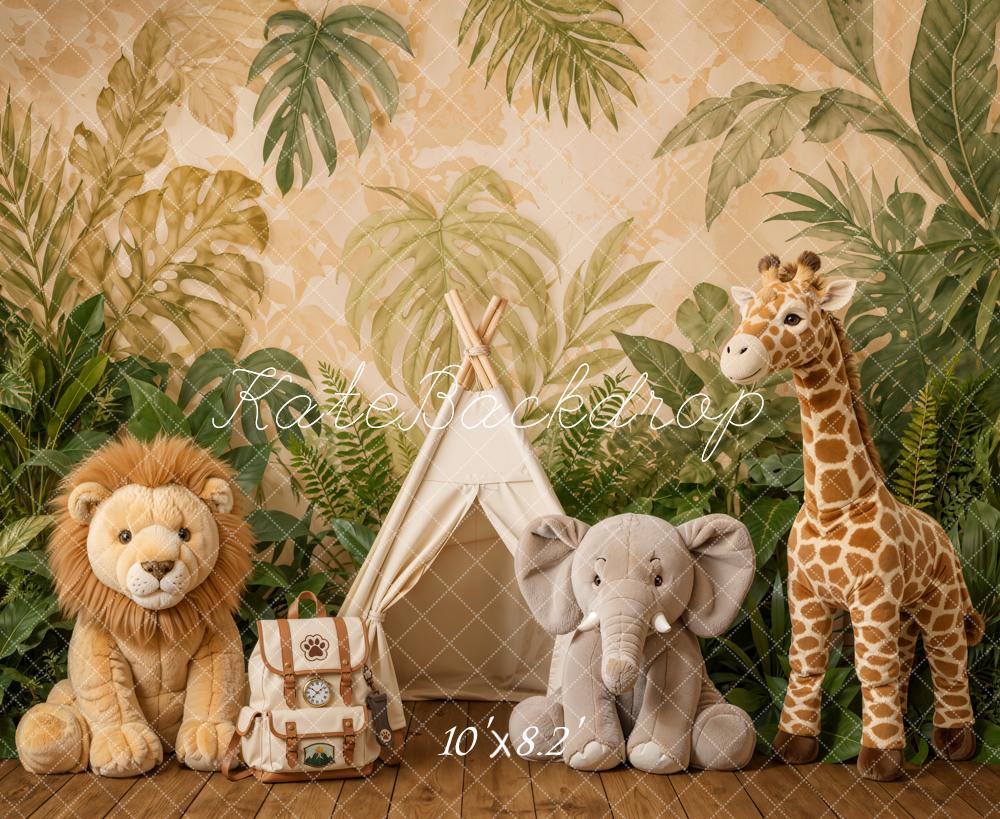 Kate Jungle Safari Animals Tent Greenery Fleece Backdrop Designed by Emetselch - Image 3