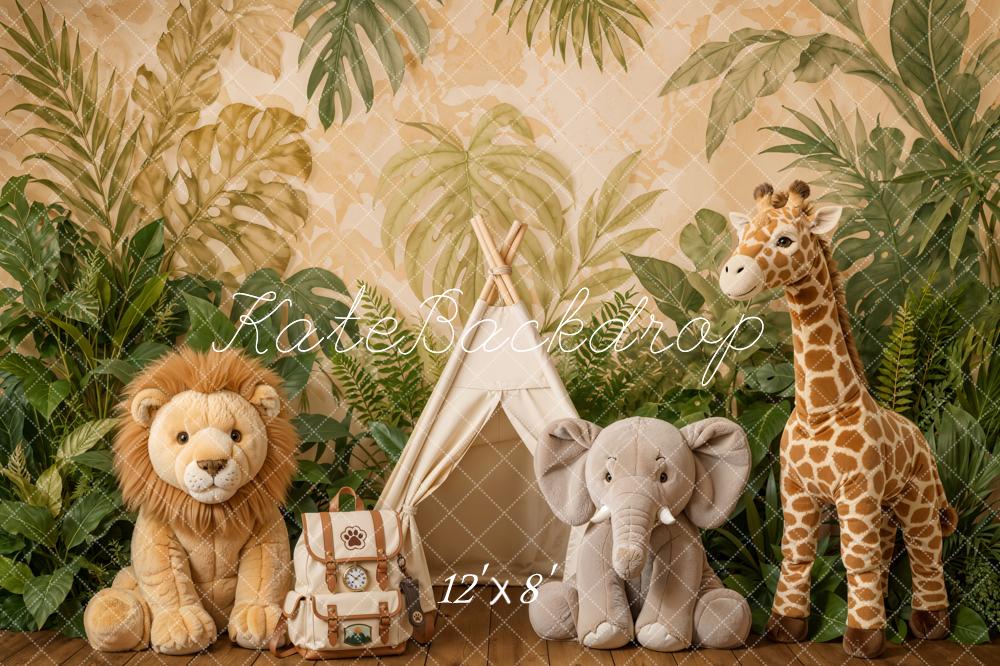 Kate Jungle Safari Animals Tent Greenery Fleece Backdrop Designed by Emetselch - Image 4