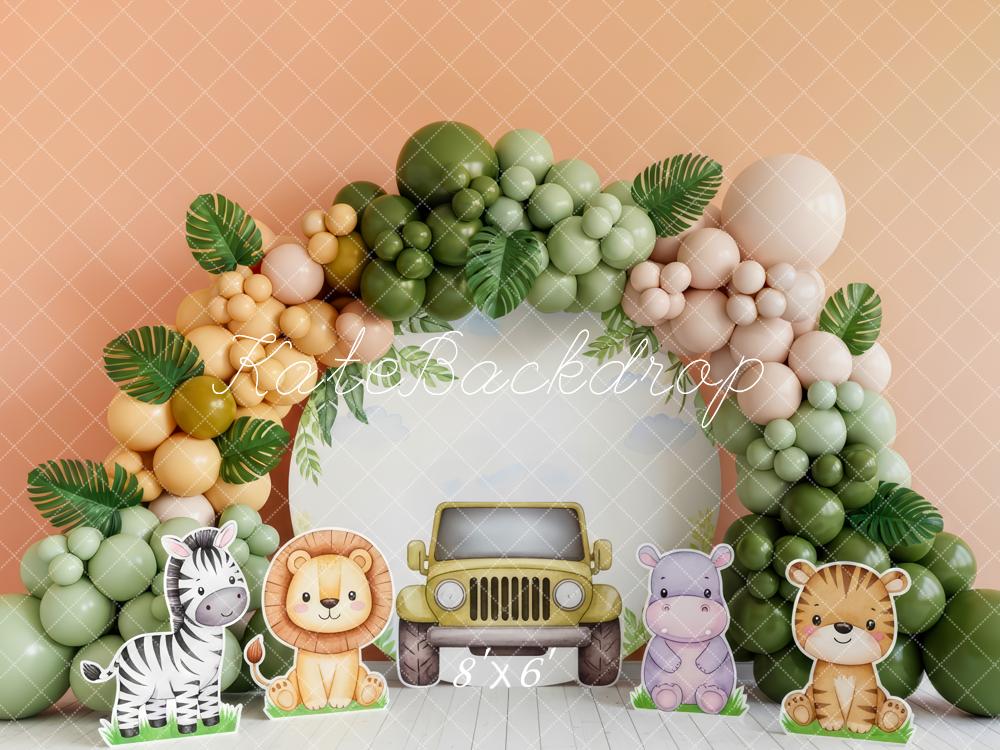Kate Jungle Safari Jeep Balloon Arch Fleece Backdrop Designed by Patty Robert