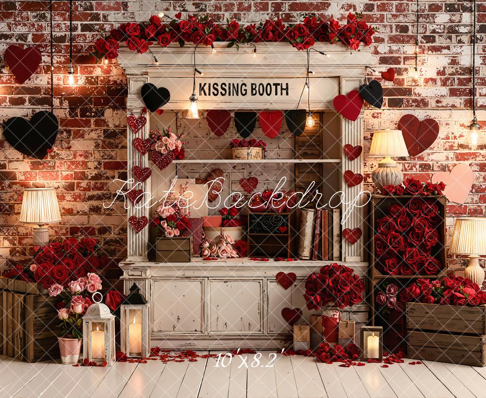 Kate Kissing Booth Red Roses Hearts Fleece Backdrop Designed by Emstselch - Image 3