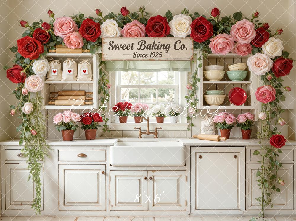 Kate Kitchen Roses Baked Goods Vintage Fleece Backdrop Designed by Emstselch