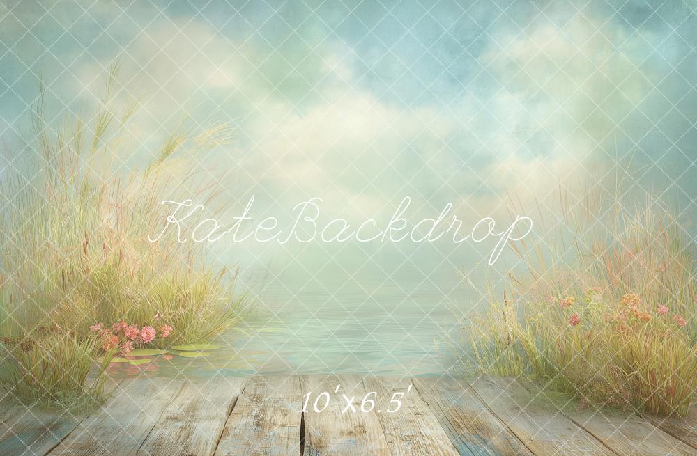 Kate Lake Wooden Planks Reeds Pastel Fleece Backdrop Designed by Angela Marie Photography - Image 2