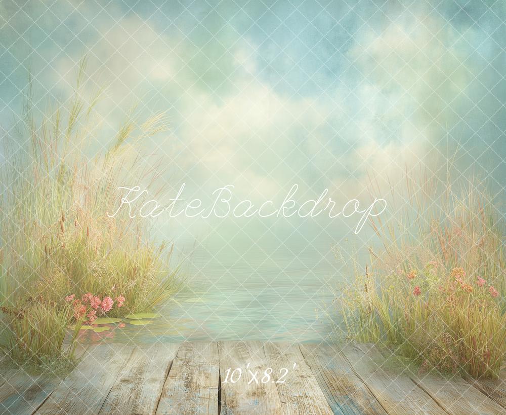Kate Lake Wooden Planks Reeds Pastel Fleece Backdrop Designed by Angela Marie Photography - Image 3