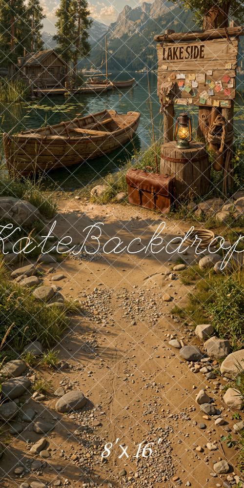Kate Lakeside Boats Wooden Sign Mountains Backdrop Designed by Emetselch - Image 10
