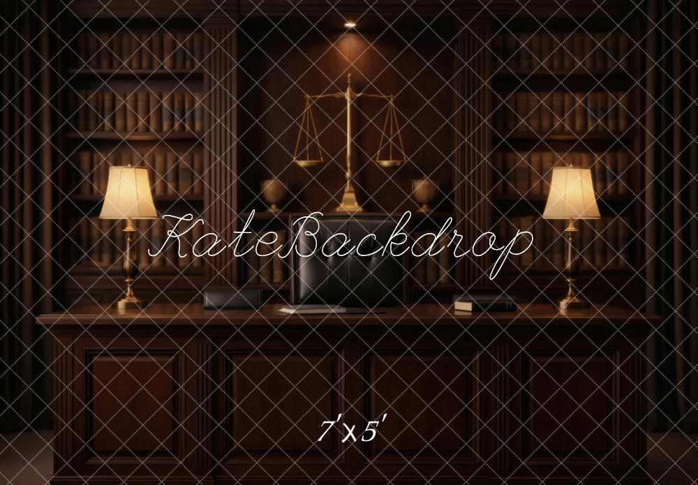 Kate Law Office Desk Bookshelves Scales Backdrop Designed by Vertigo Productions