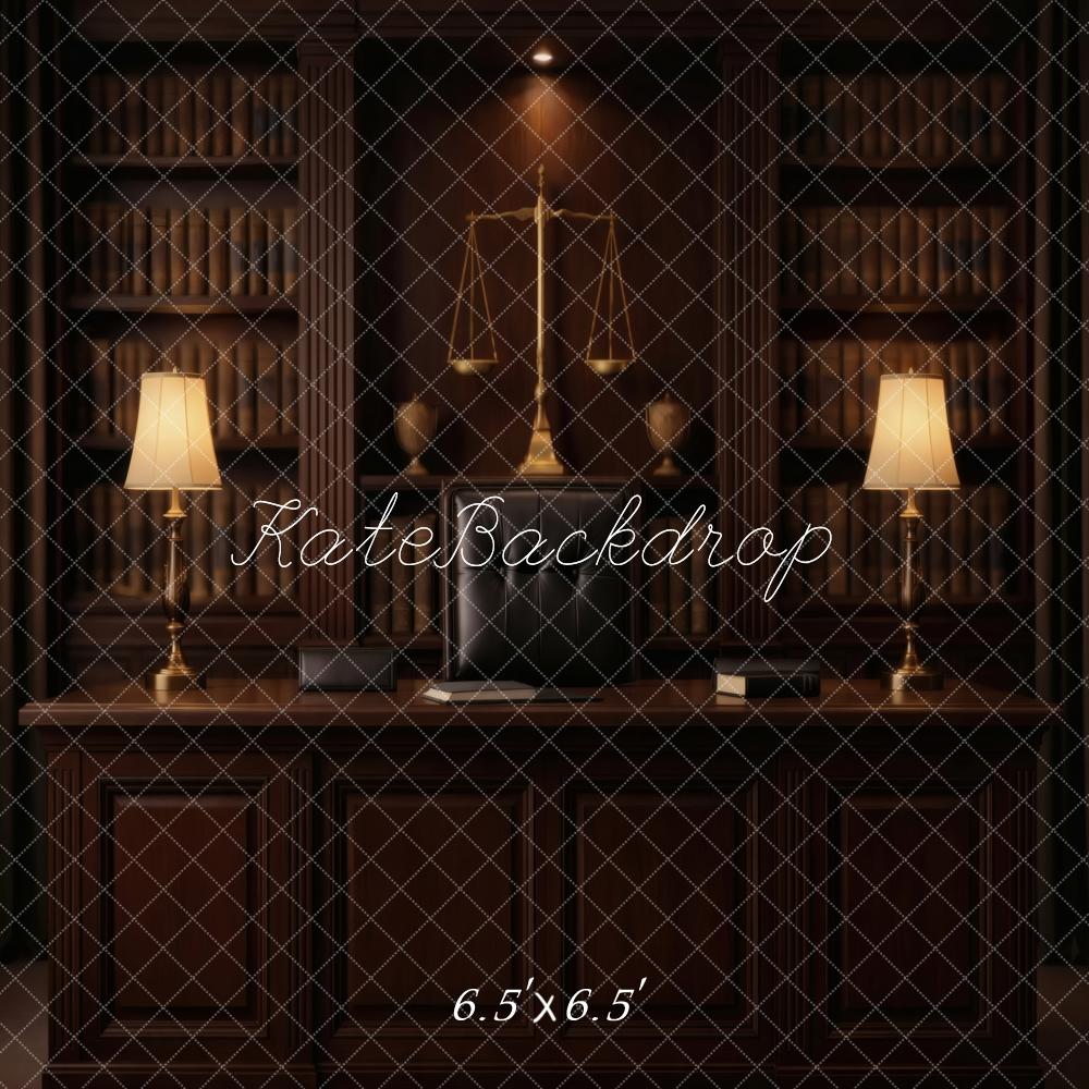 Kate Law Office Desk Bookshelves Scales Backdrop Designed by Vertigo Productions - Image 2