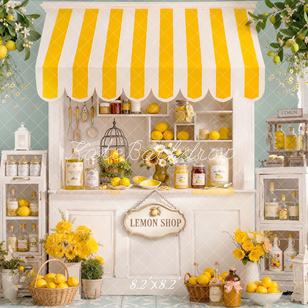 Kate Lemon Shop Yellow Striped Awning Backdrop Designed by Emetselch - Image 5