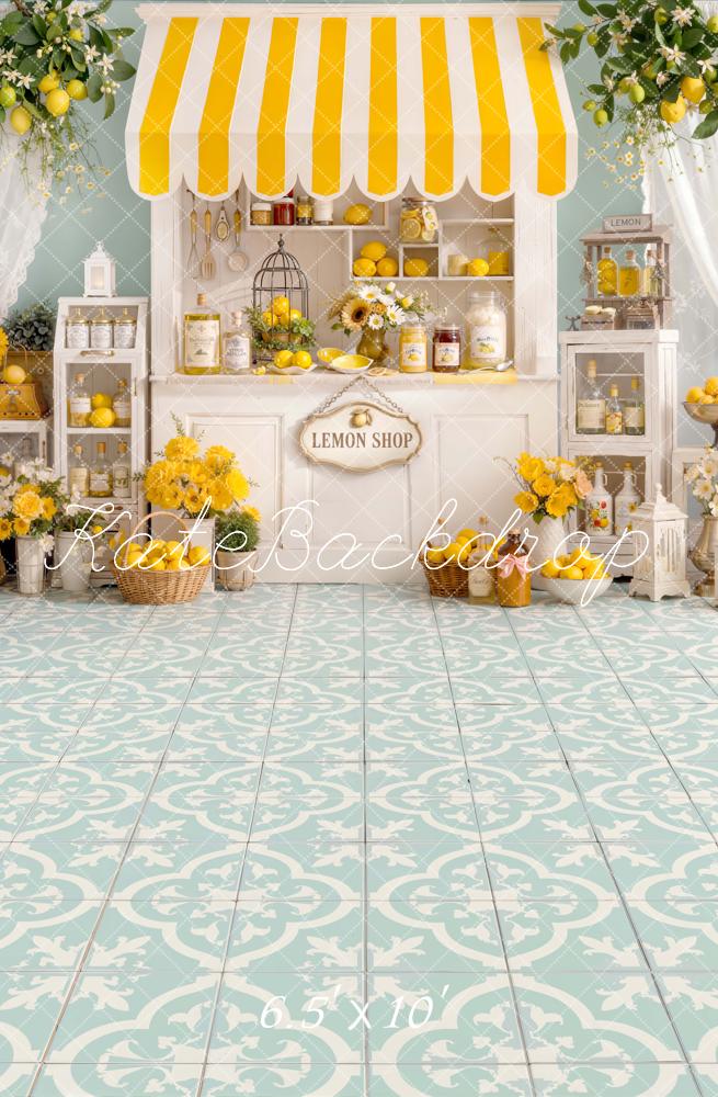 Kate Lemon Shop Yellow Striped Awning Fleece Backdrop Designed by Emetselch - Image 2