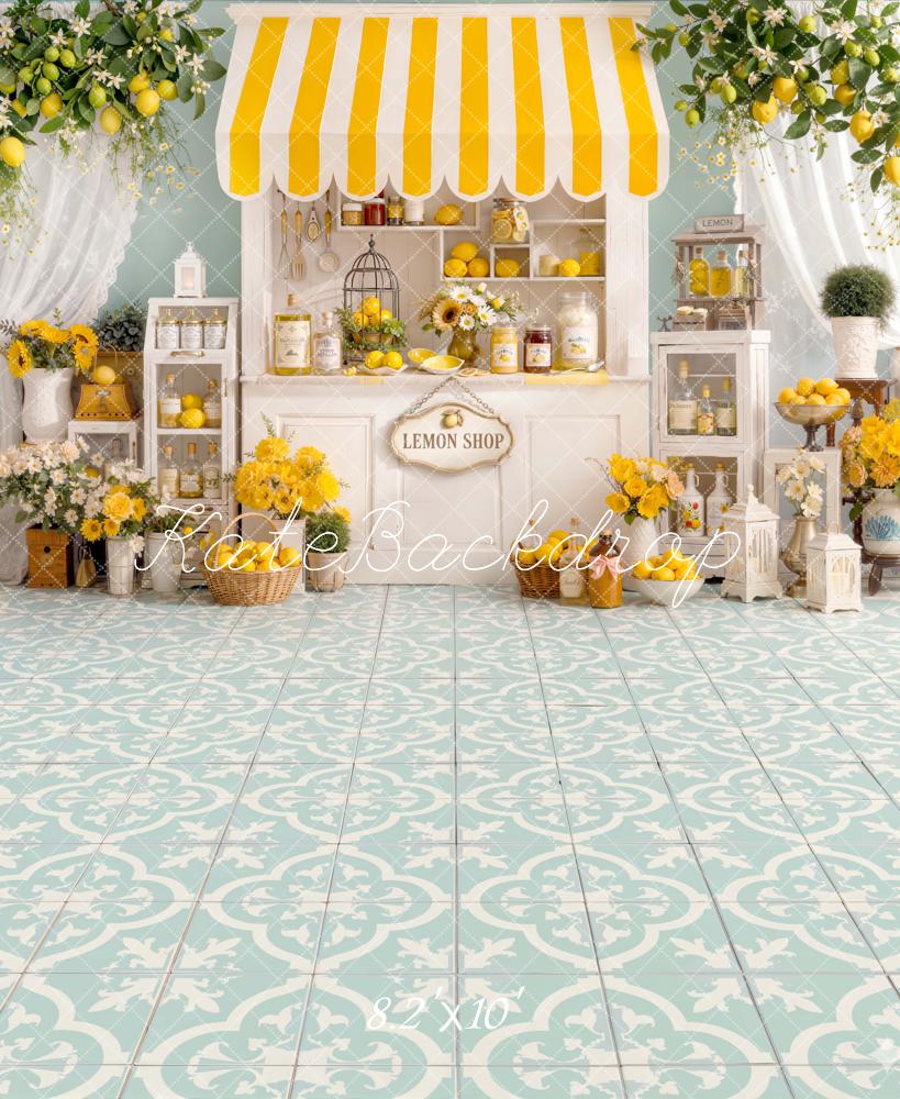 Kate Lemon Shop Yellow Striped Awning Fleece Backdrop Designed by Emetselch - Image 3