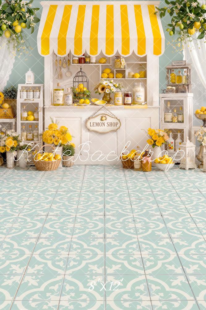 Kate Lemon Shop Yellow Striped Awning Fleece Backdrop Designed by Emetselch - Image 4