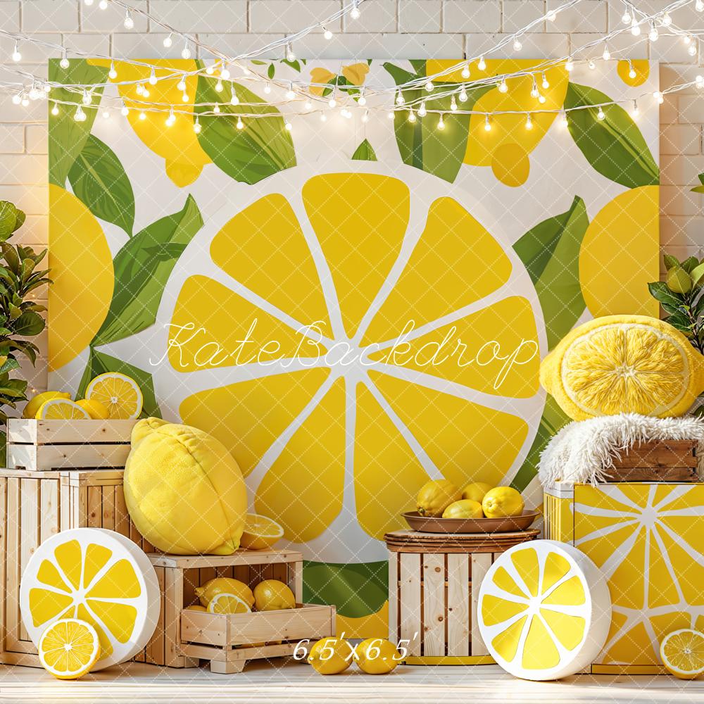 Kate Lemon Slice Wooden Crates Greenery Yellow Backdrop Designed by Emetselch - Image 2