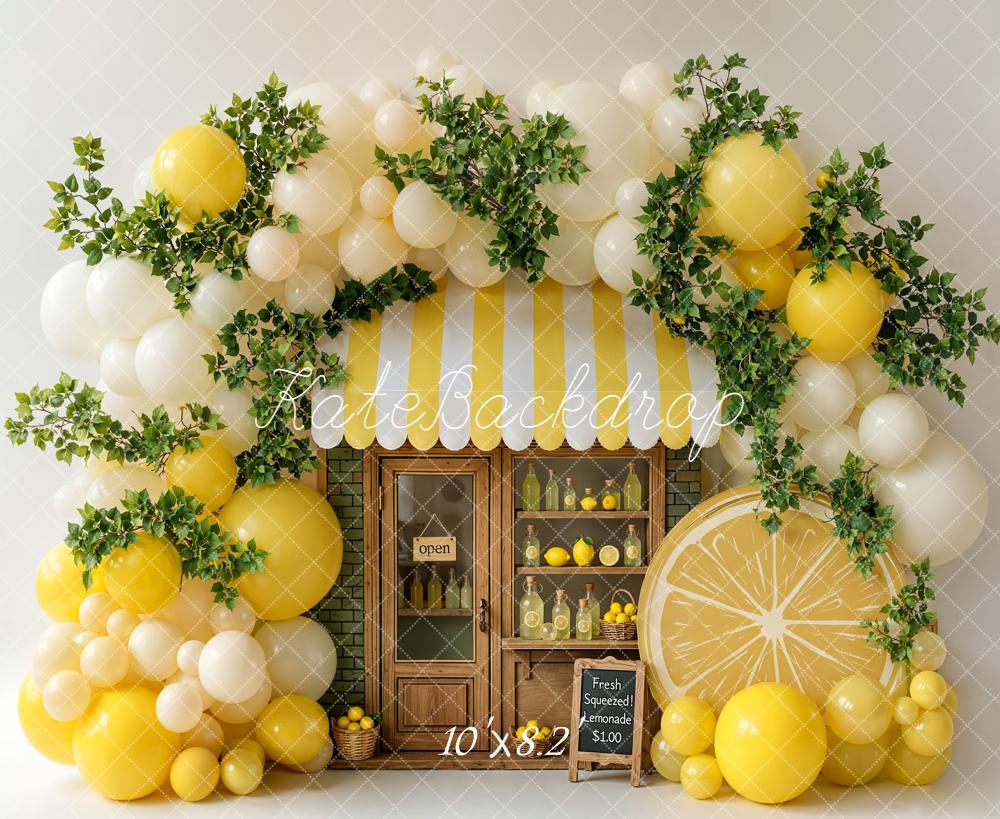 Kate Lemonade Stand Balloons Greenery Fleece Backdrop Designed by Emetselch - Image 3