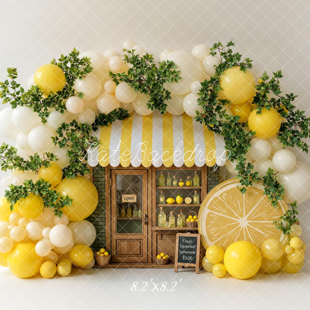 Kate Lemonade Stand Balloons Greenery Striped Awning Backdrop Designed by Emetselch - Image 5