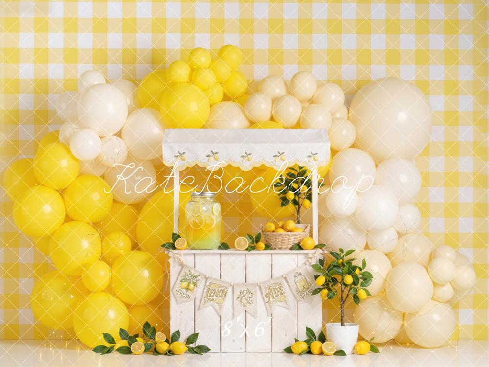 Kate Lemonade Stand Balloons Yellow Fleece Backdrop Designed by Emetselch
