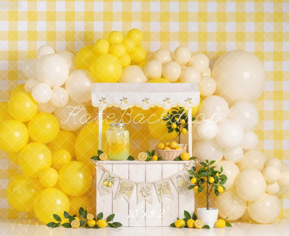 Kate Lemonade Stand Balloons Yellow Fleece Backdrop Designed by Emetselch - Image 3