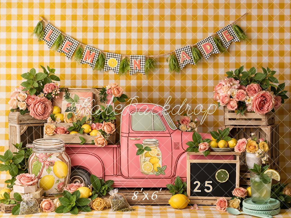 Kate Lemonade Stand Pink Truck Flowers Fleece Backdrop Designed by Emetselch