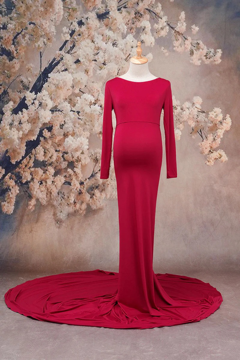 Kate Long Sleeve Satin Maternity Photoshoot Dress - Image 2